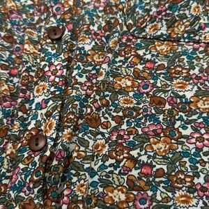 Vintage Retro 70s Flower Power Wooden Button Down Floral Long Sleeve Top Size M